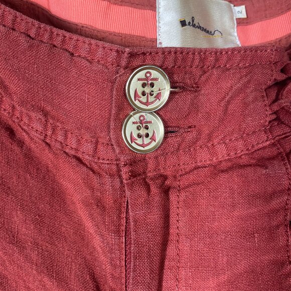 Anthropologie Elevenses Women's 2 Linen Pant Wide Flare Leg Burnt Orange Boho! - Picture 4 of 7